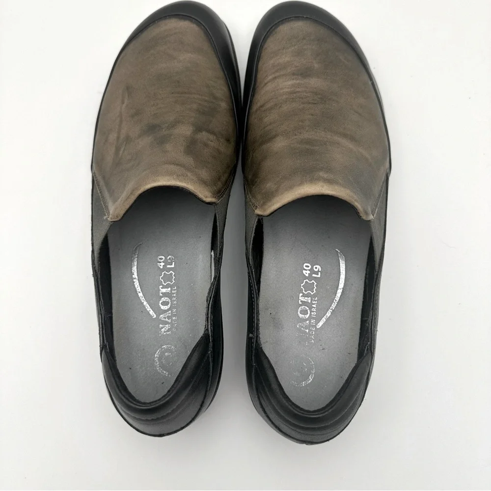 Naot Moana Stressed Leather Slip On Flats Shoes US 9/EU 40 Black Brown Gray - Picture 6 of 11